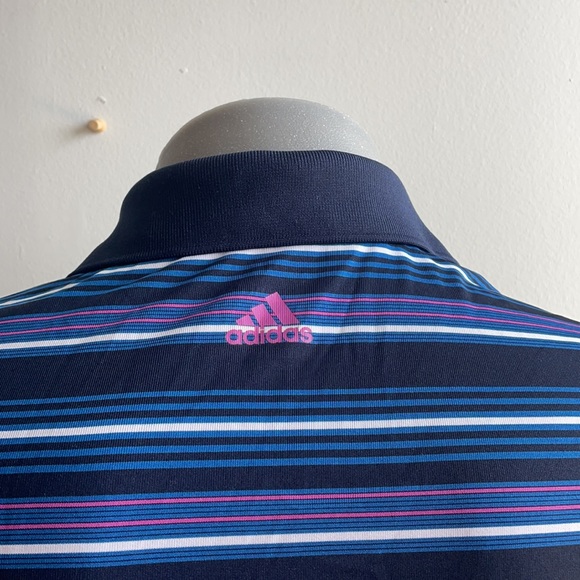 Blue Striped Adidas Golf Polo Shirt Climalite S - Picture 4 of 6